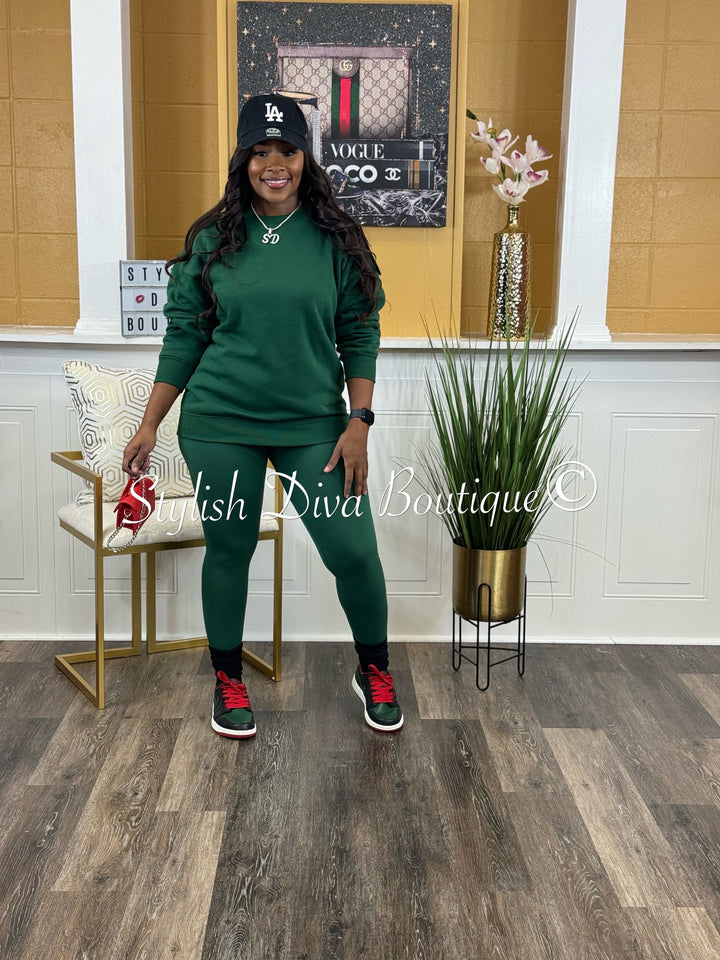 Keep It Going Sweatshirt & Leggings 3pc Set (Dk Green)