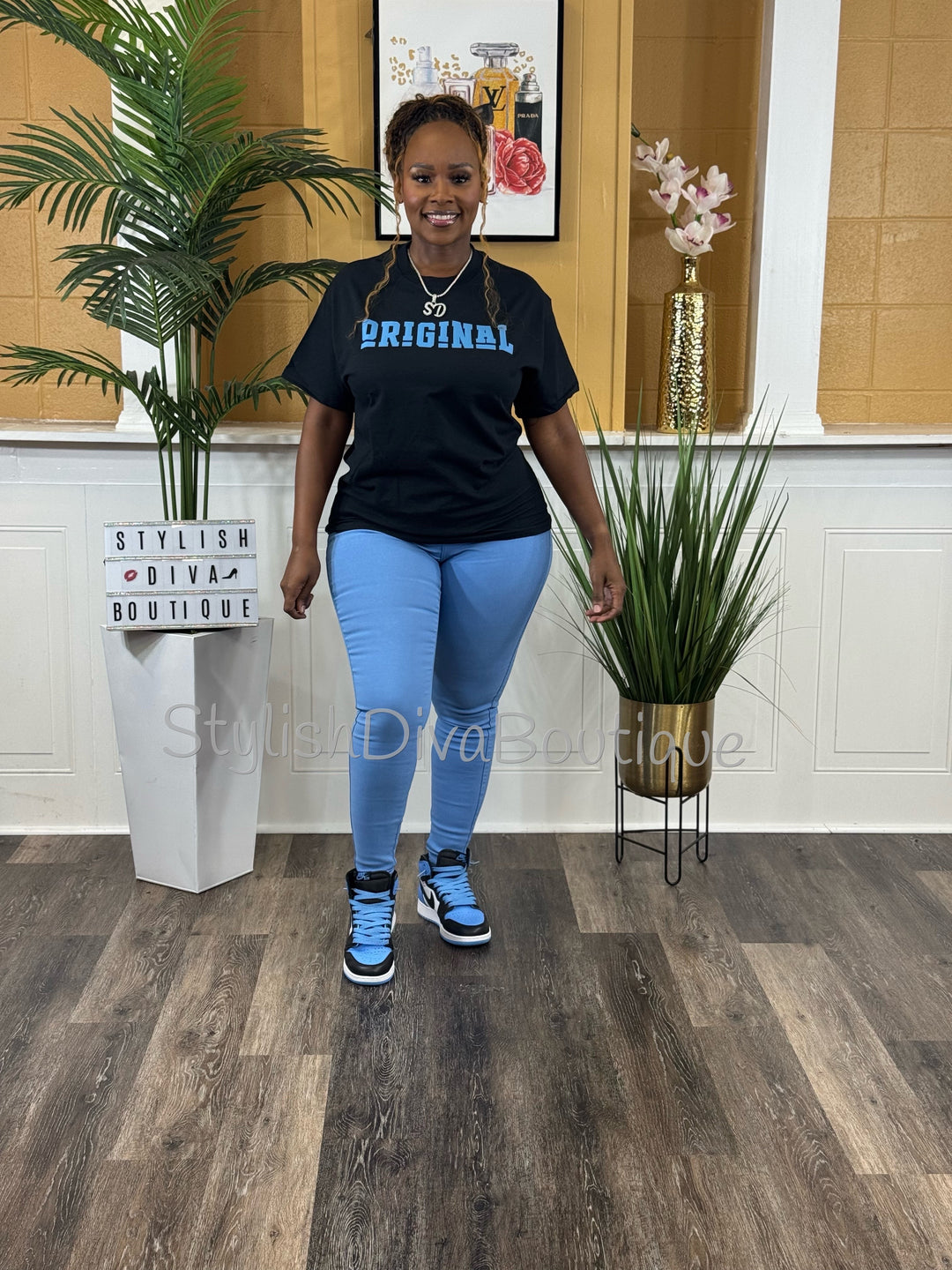ORIGINAL Signature Graphic Tee (Black Shirt/Columbia Blue Print)