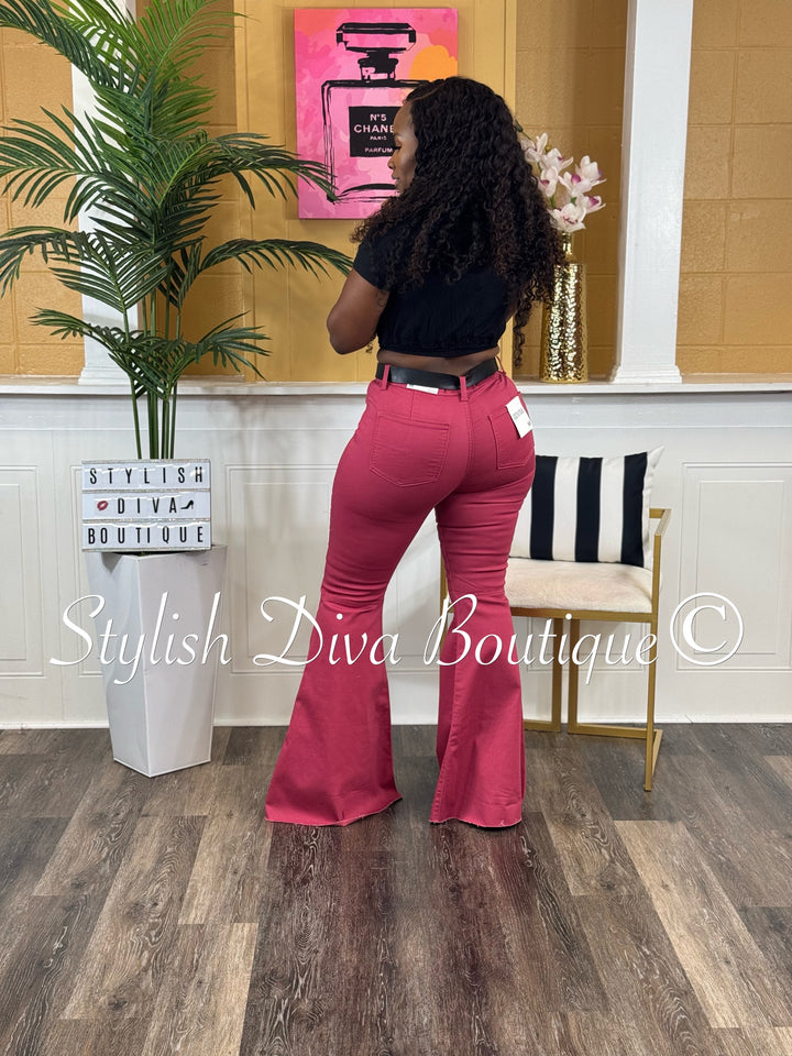 Jordyn High Waist Colored Flare Pants (Rose Pink)