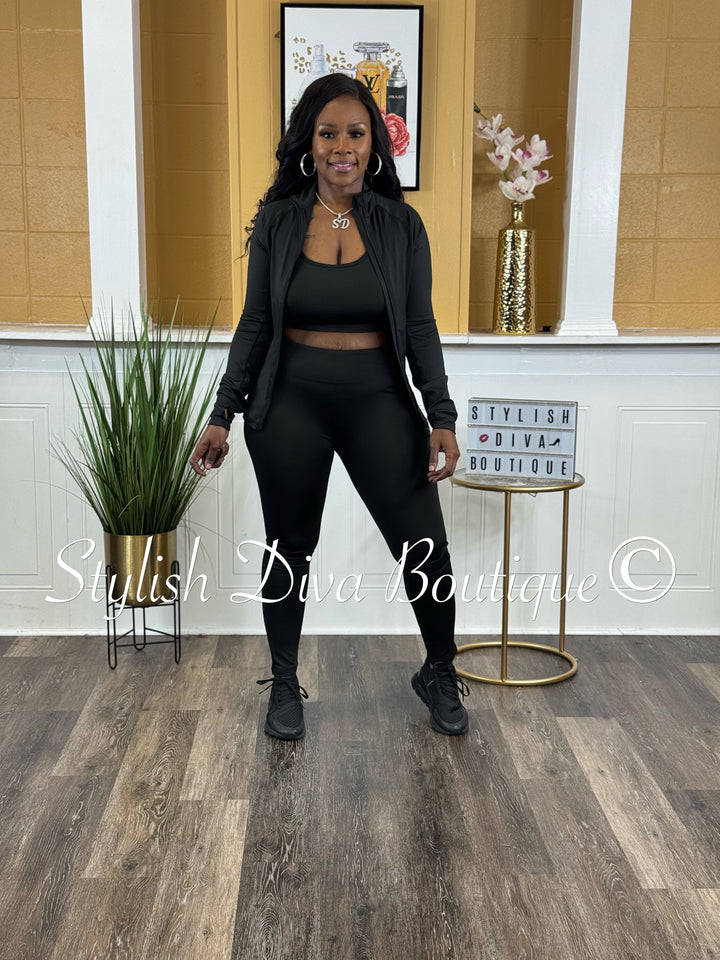 Sporty Girl 4 Piece Active Set (Black)