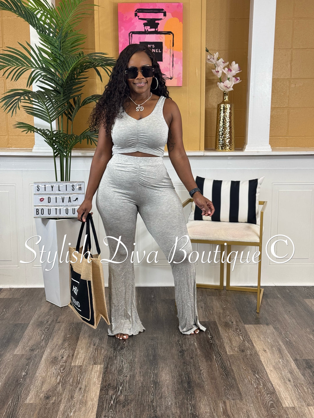 Julissa Cropped Lounge Set (Heather Grey)