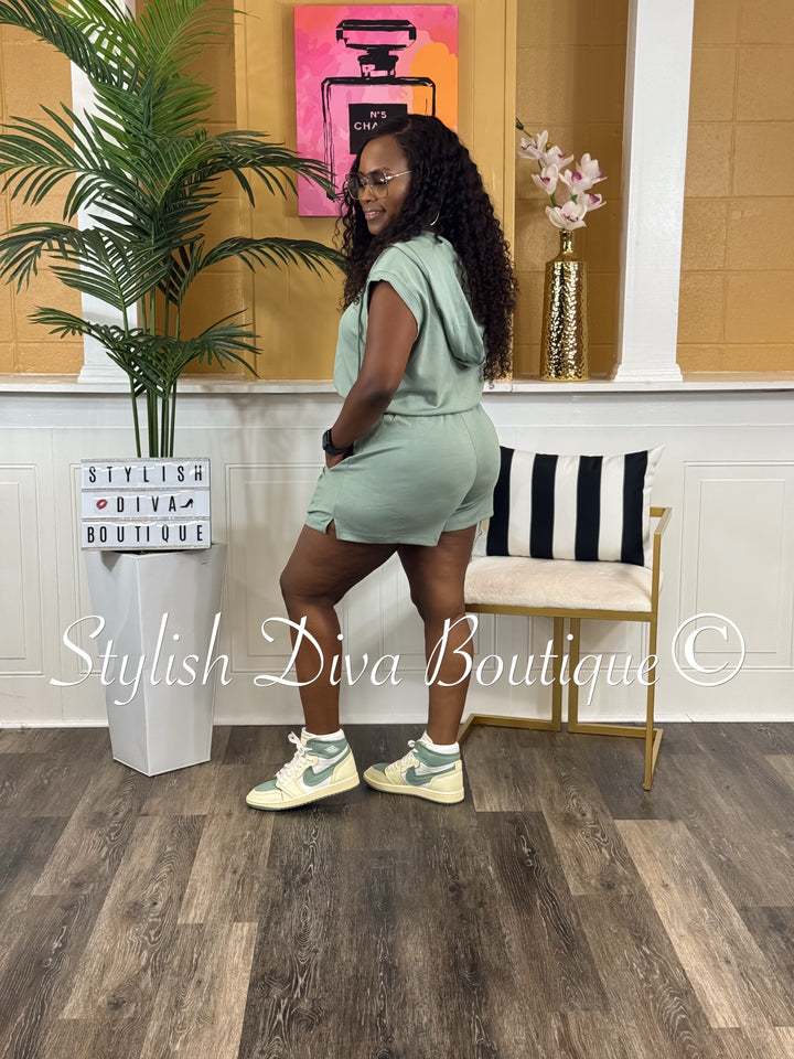 Jazmin Hooded Romper (Sage)