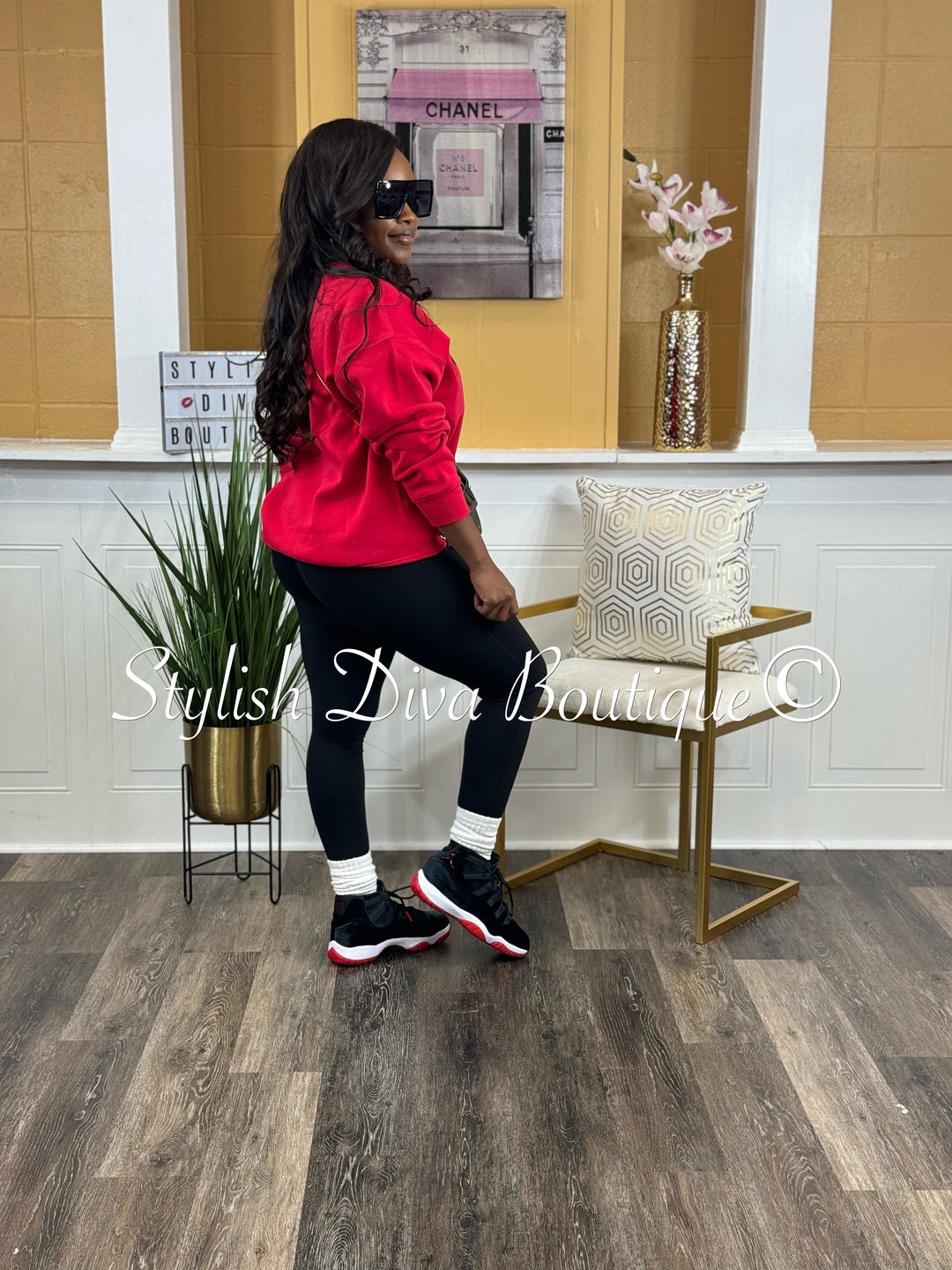 Chicago Oversized Sweatshirt & Leggings 3pc Set (Red Top w/ Red & Black Leggings)