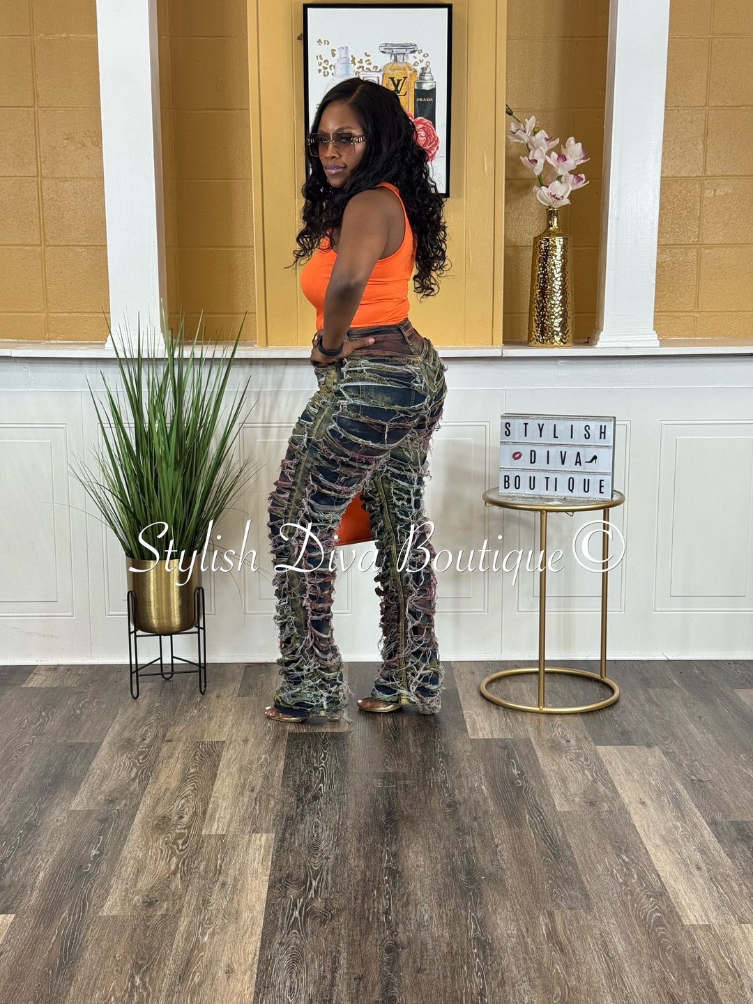 Diva Shred Color Dyed Jeans (Multicolor)