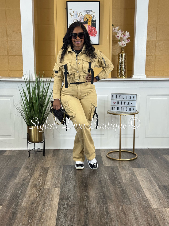 Power Play Cropped Jacket (Khaki/Black)