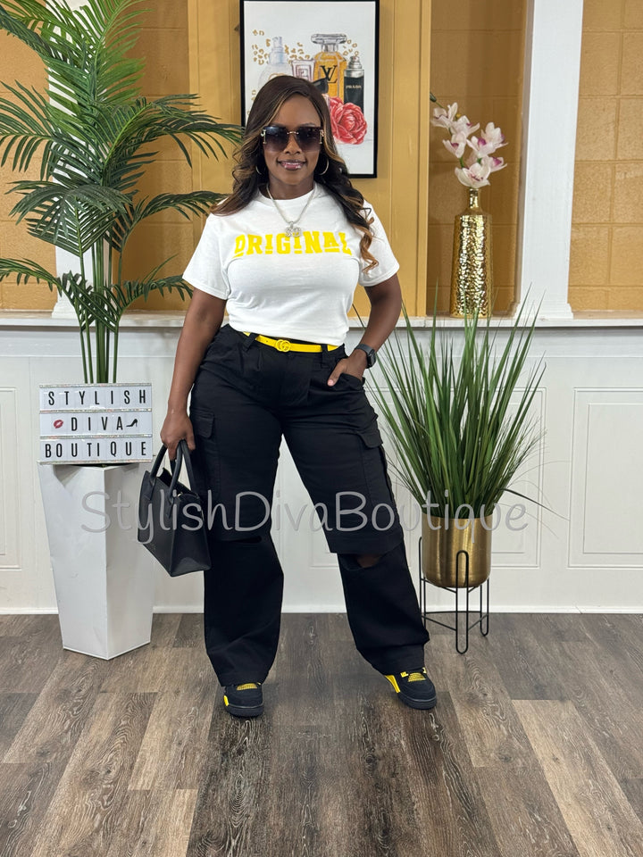 Blackout Knee-Slit Cargo Pants (Black)