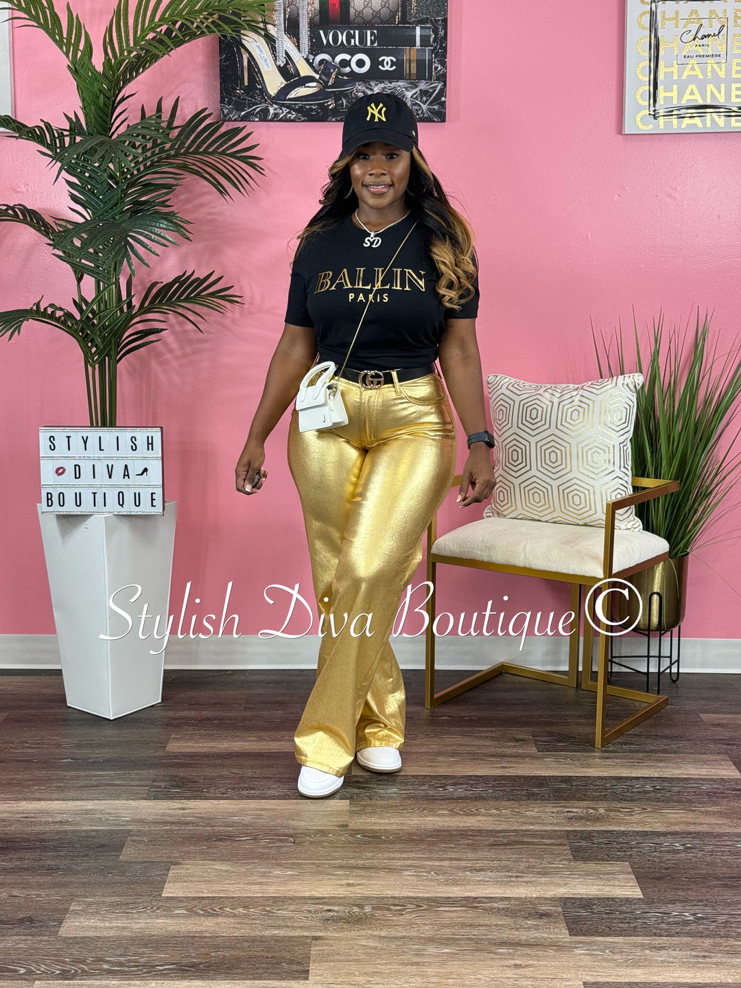 Go Gold or Go Home Wide Leg Pants (Metallic Gold)