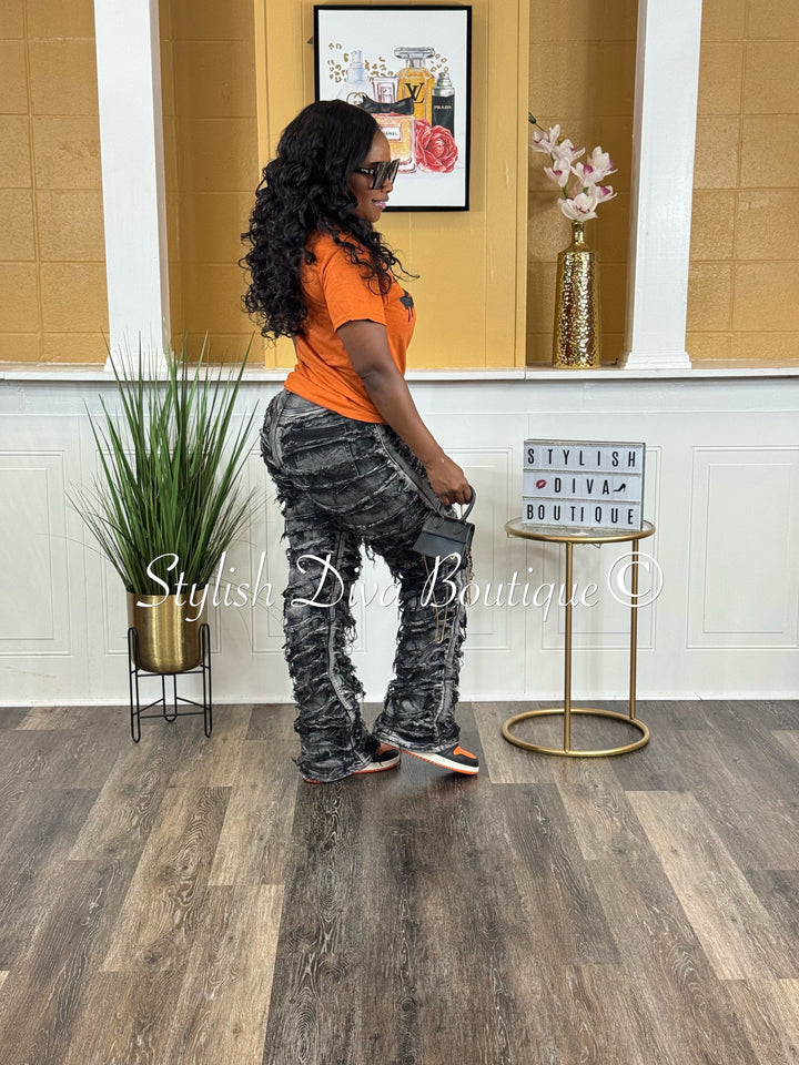 Diva Shred Color Dyed Jeans (Black Wash)
