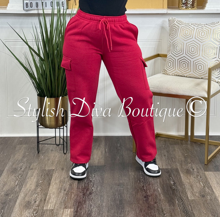 Mela Fleece Cargo Pants (Red)