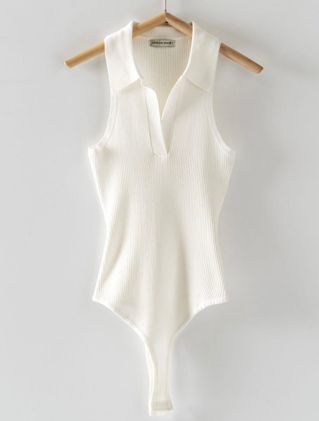 Angel Sleeveless Ribbed Bodysuit (White)