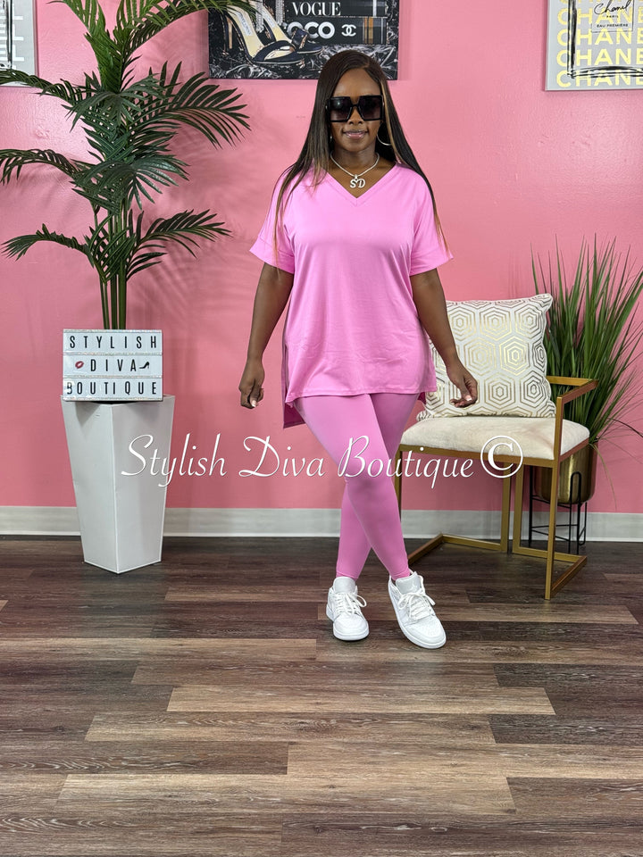 Wine and Chill Legging Set up to 3XL (Candy Pink)