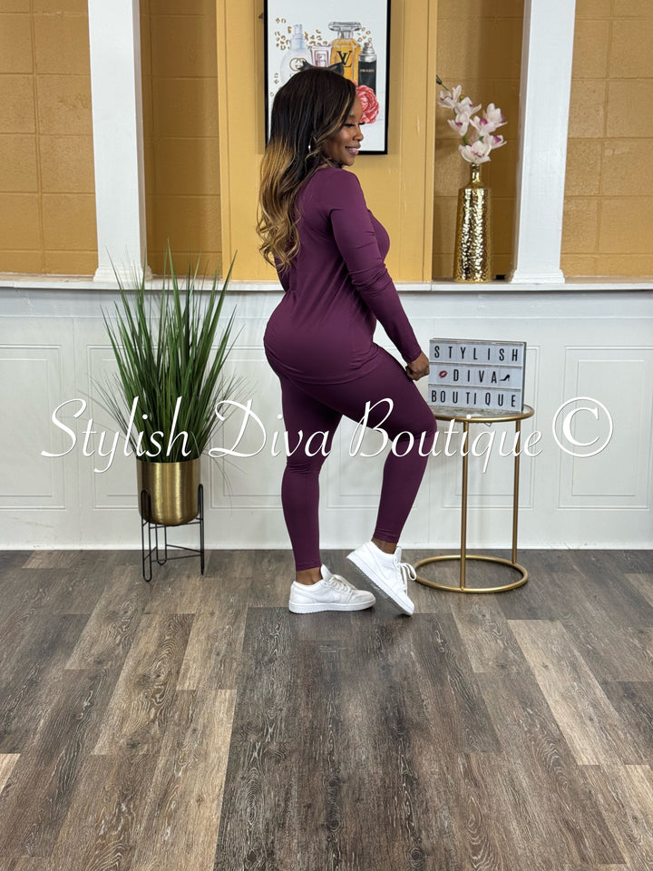 Weekend Ease Legging Set up to 3XL (Plum)