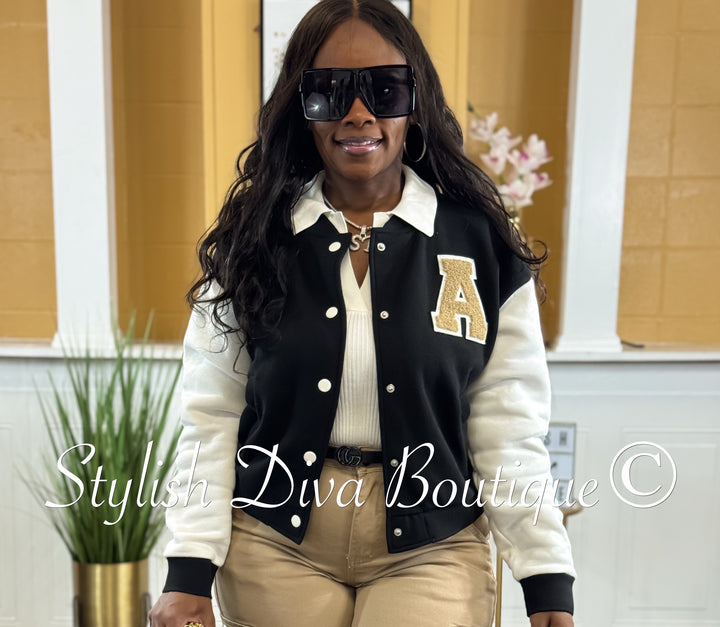 A Plus Varsity Jacket (Black/Khaki)
