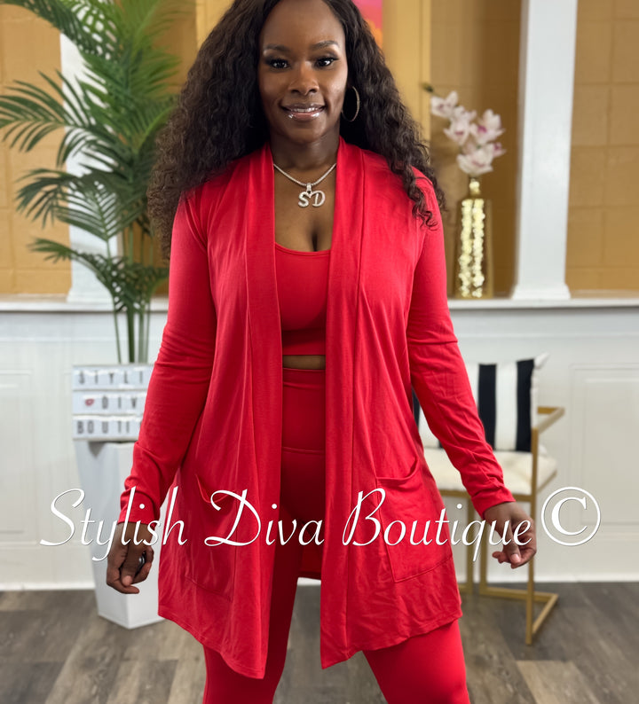Everyday Open Front Cardigan (Red)