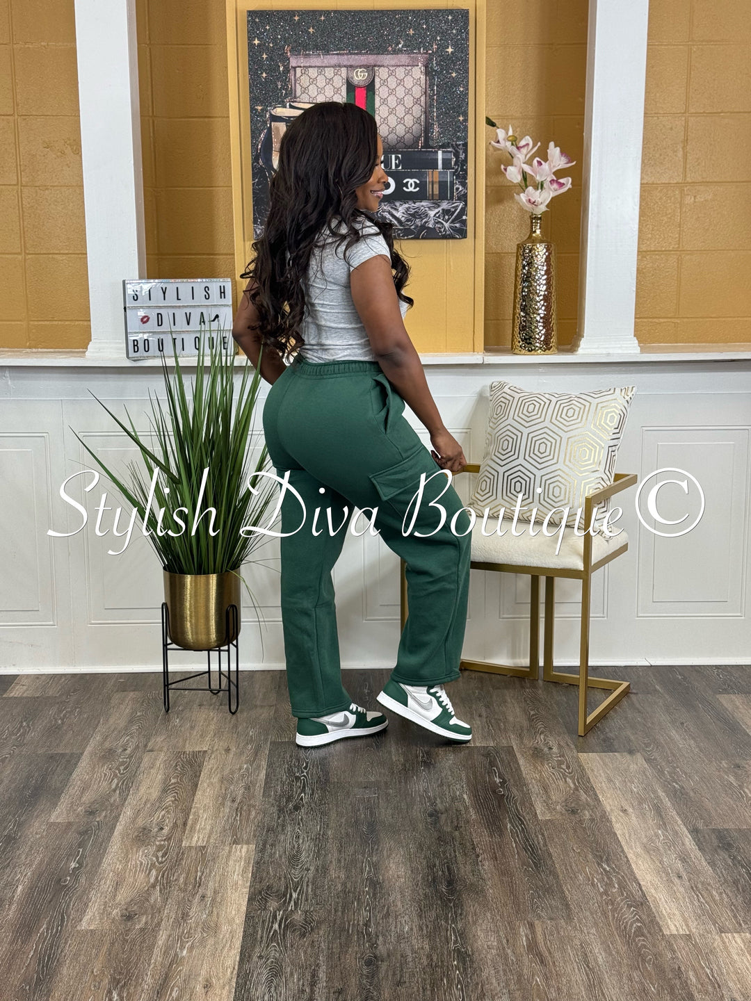 Mela Fleece Cargo Pants (Hunter Green)