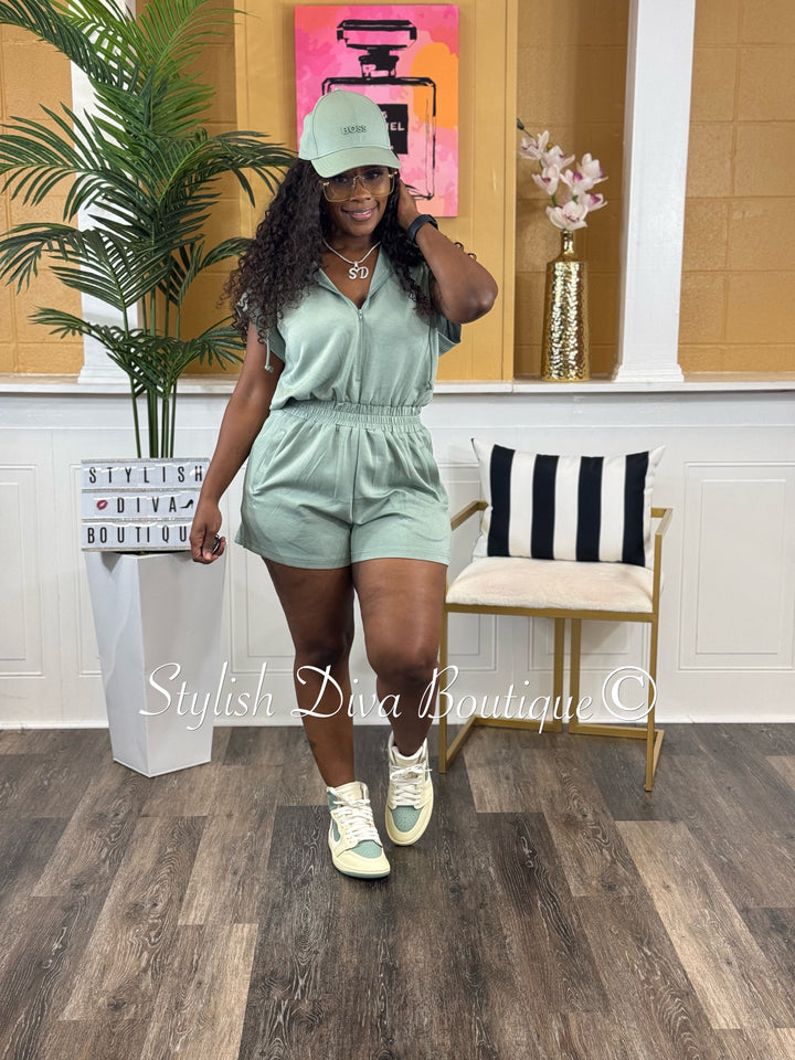 Jazmin Hooded Romper (Sage)