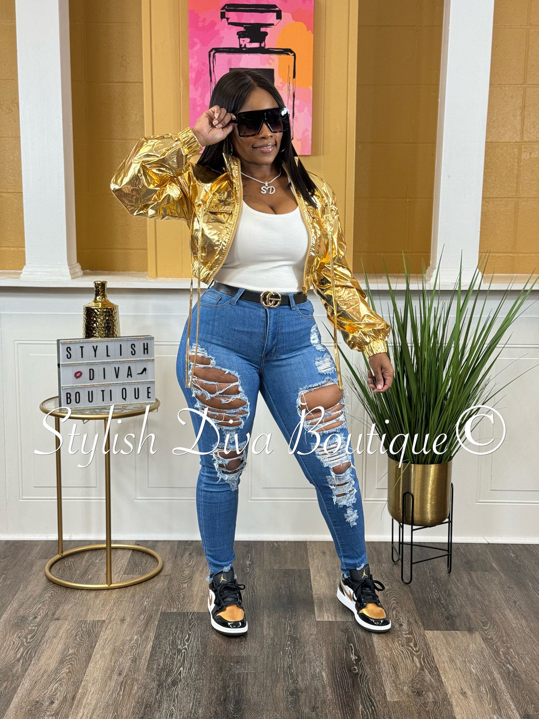 Athena Metallic Cropped Jacket up to 3XL (Gold)