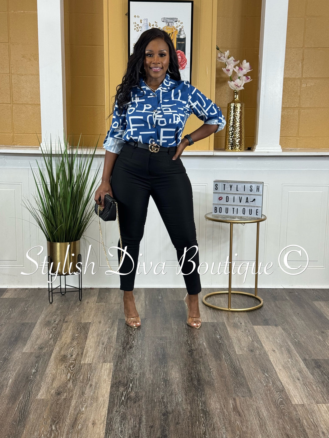 Zarbella Alphabet Print Shirt (Blue/White)