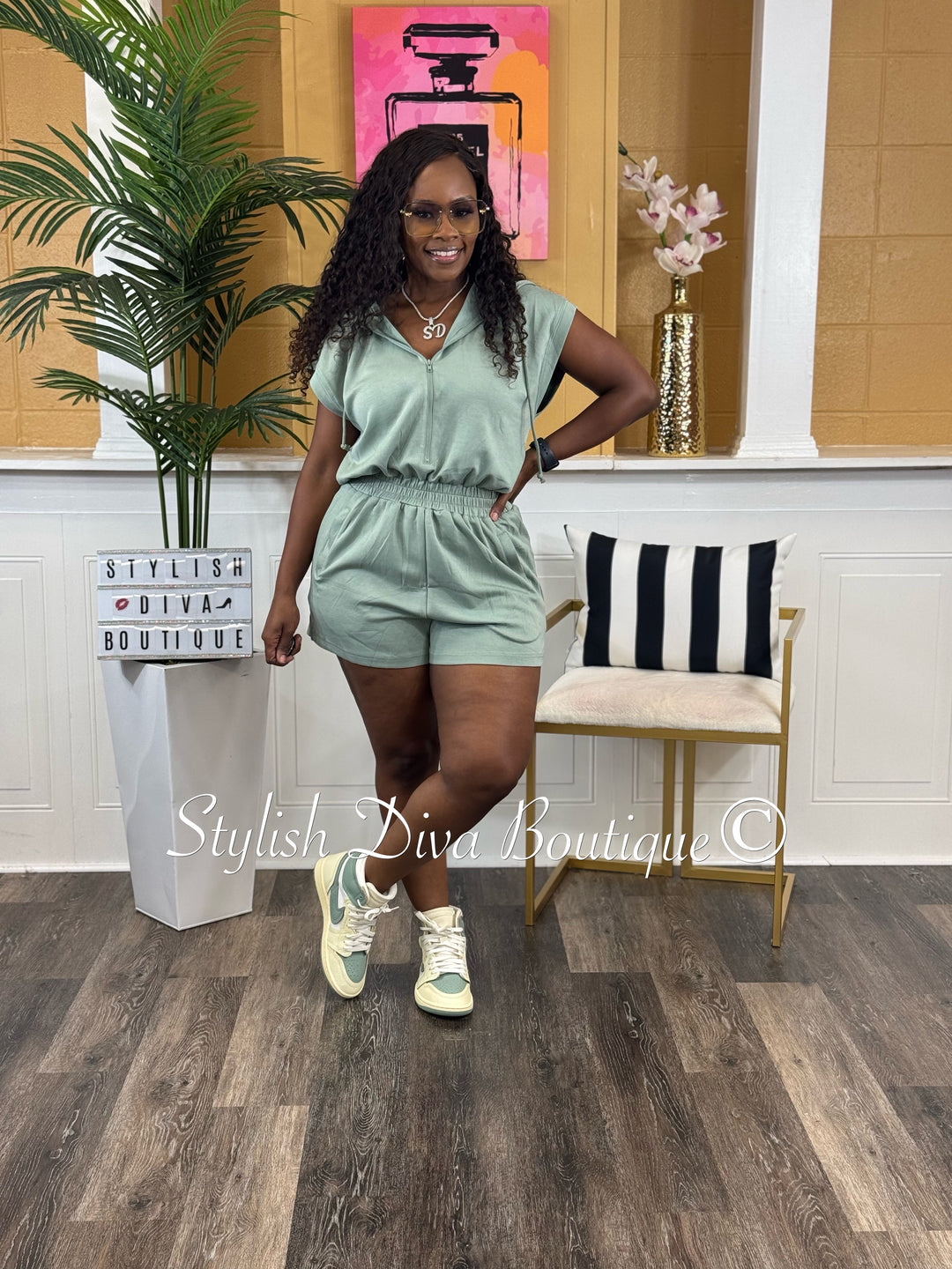 Jazmin Hooded Romper (Sage)