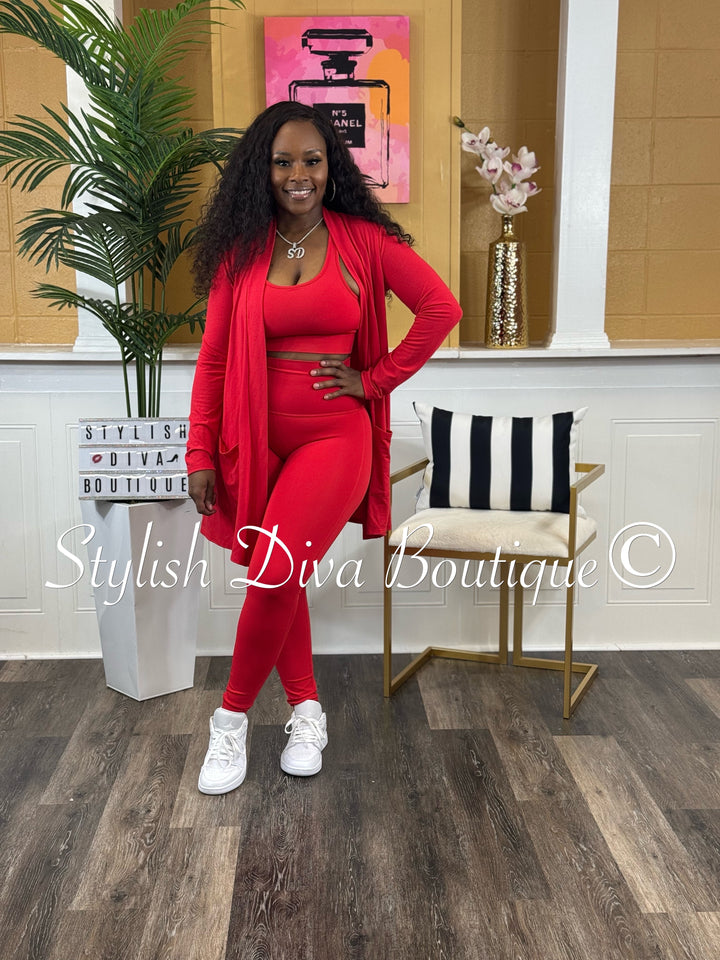 Everyday Open Front Cardigan (Red)