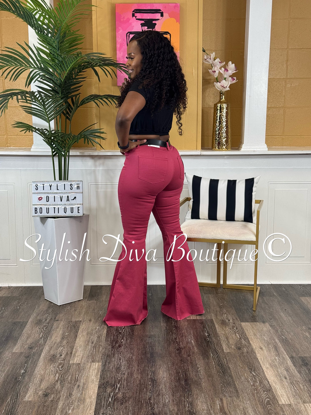 Jordyn High Waist Colored Flare Pants (Rose Pink)