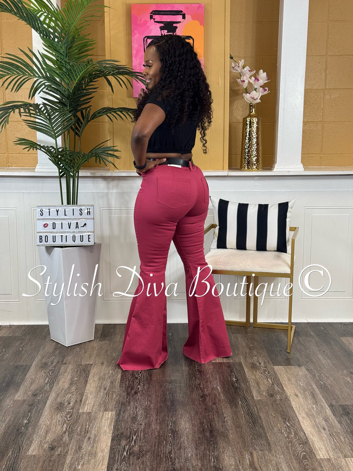 Jordyn High Waist Colored Flare Pants (Rose Pink)
