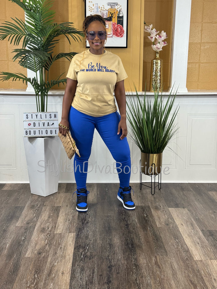 Be You Graphic Tee (Tan Shirt/Royal Blue Print)