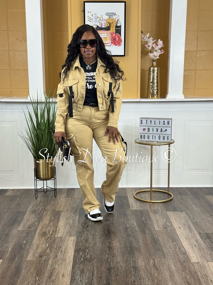 Power Play Cropped Jacket (Khaki/Black)