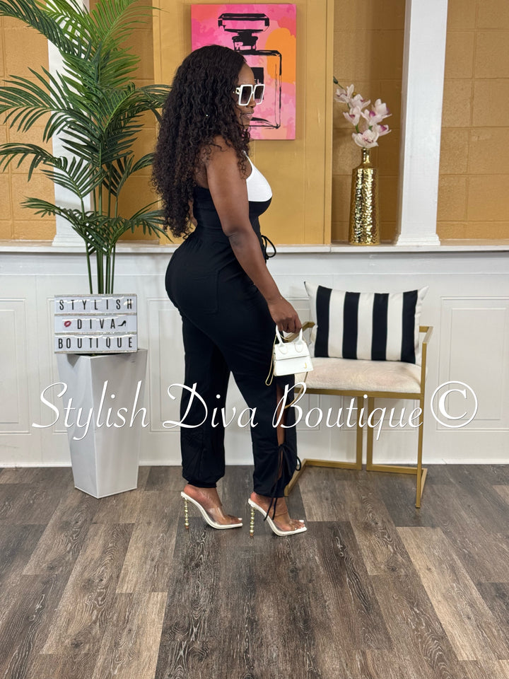 Taryn Two Tone Pants Set (Black/White)