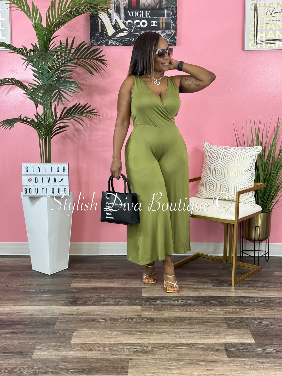 Cyndi Sleeveless Capri Jumpsuit (Green)