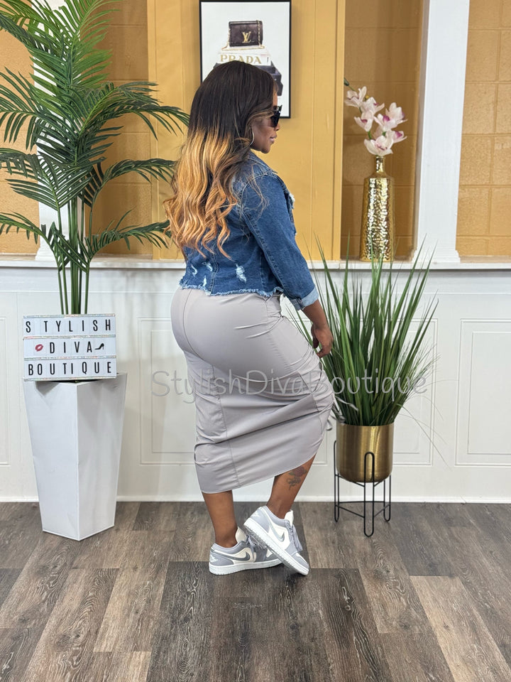 Center Stage Nylon Cargo Skirt (Grey)