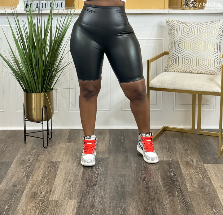 Faux Leather Biker Shorts (Black)