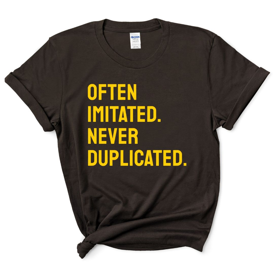 Often Imitated, Never Duplicated T-Shirt (Yellow Print)