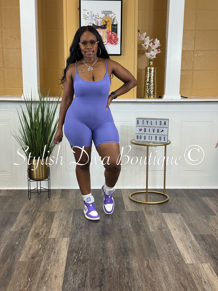 Ayla Sleeveless Ribbed Romper (Sky Lavender)