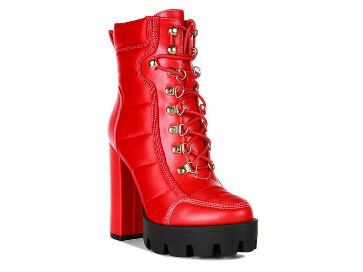 Scotch High Heel Quilted Satin Biker Boots (Red)