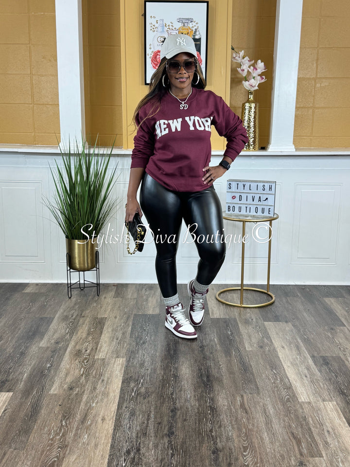 New York Sweatshirt Only up to 3XL (Burgundy/Grey Print)