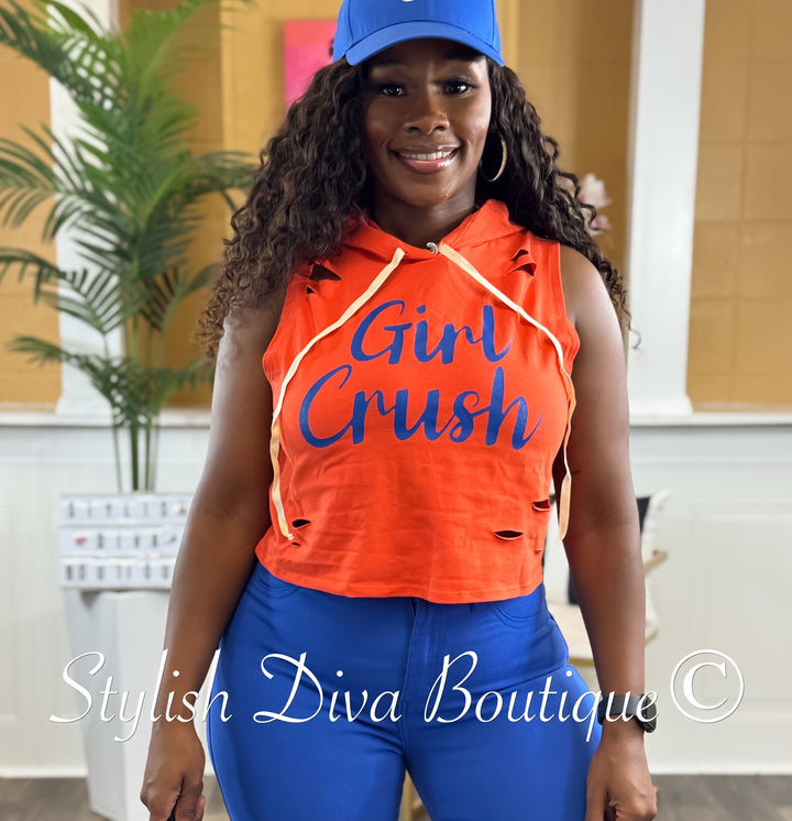 Girl Crush Cropped Hoodie Tee (Orange/Blue)