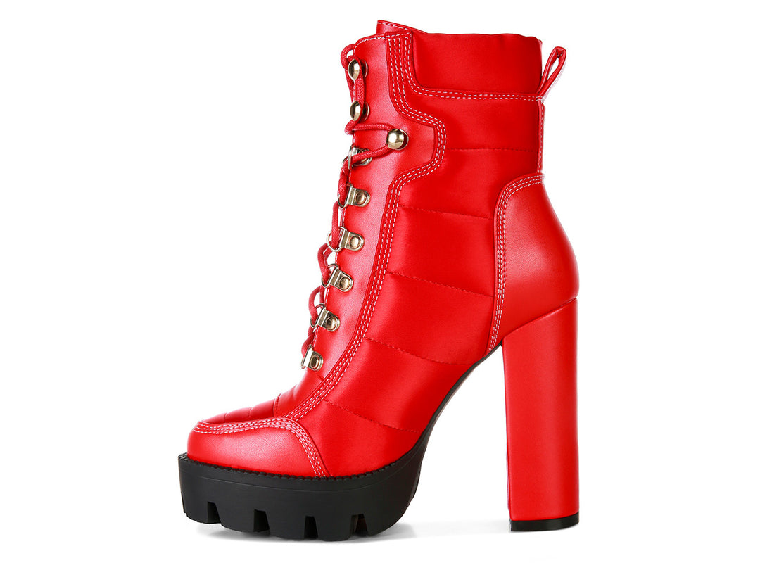 Scotch High Heel Quilted Satin Biker Boots (Red)