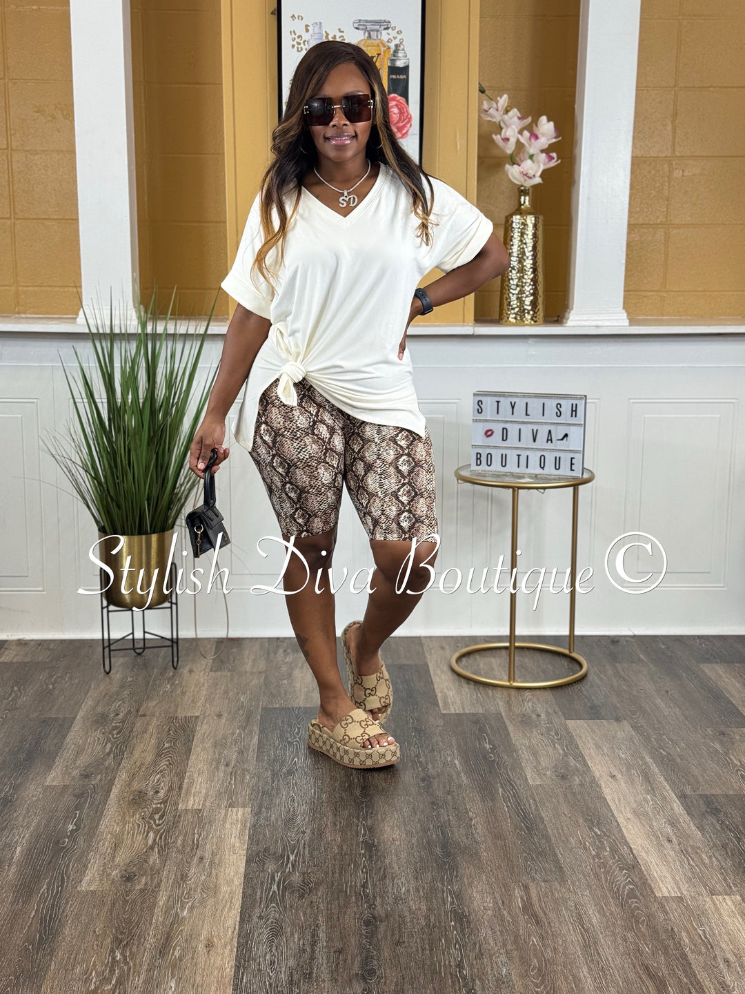 Print Me Pretty Biker Set (Ivory/Brown Snake)