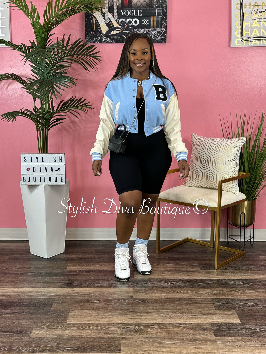 Varsity Cropped Jacket (Light Blue/White)