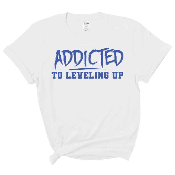 Addicted To Leveling Up T-Shirt (Cream Shirt/B Royal Print)
