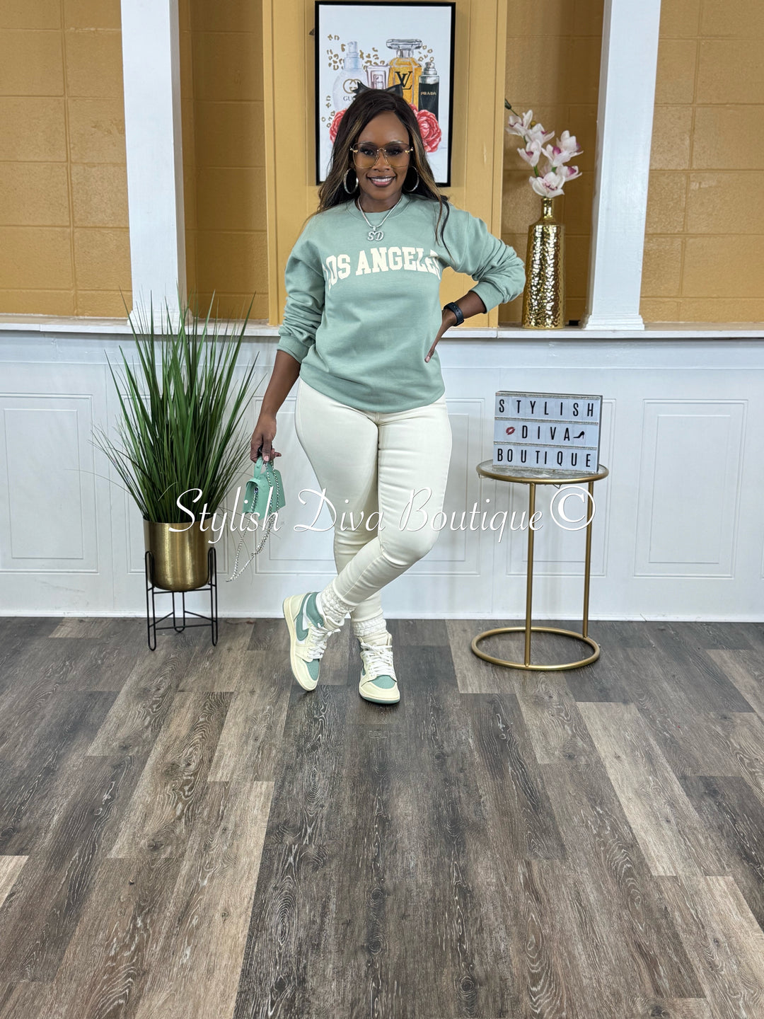 Los Angeles Sweatshirt Only up to 3XL (Sage/Cream Print)