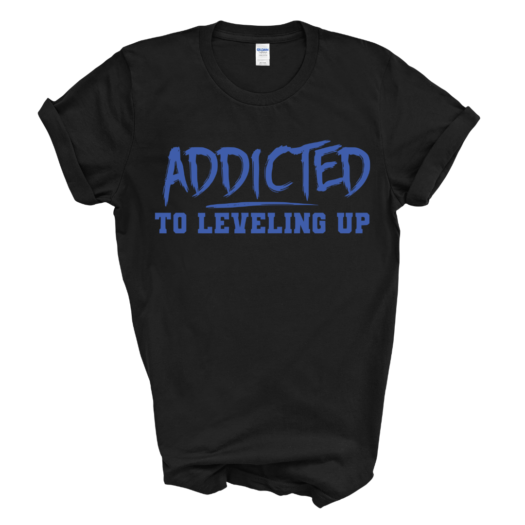 Addicted To Leveling Up T-Shirt (Cream Shirt/B Royal Print)