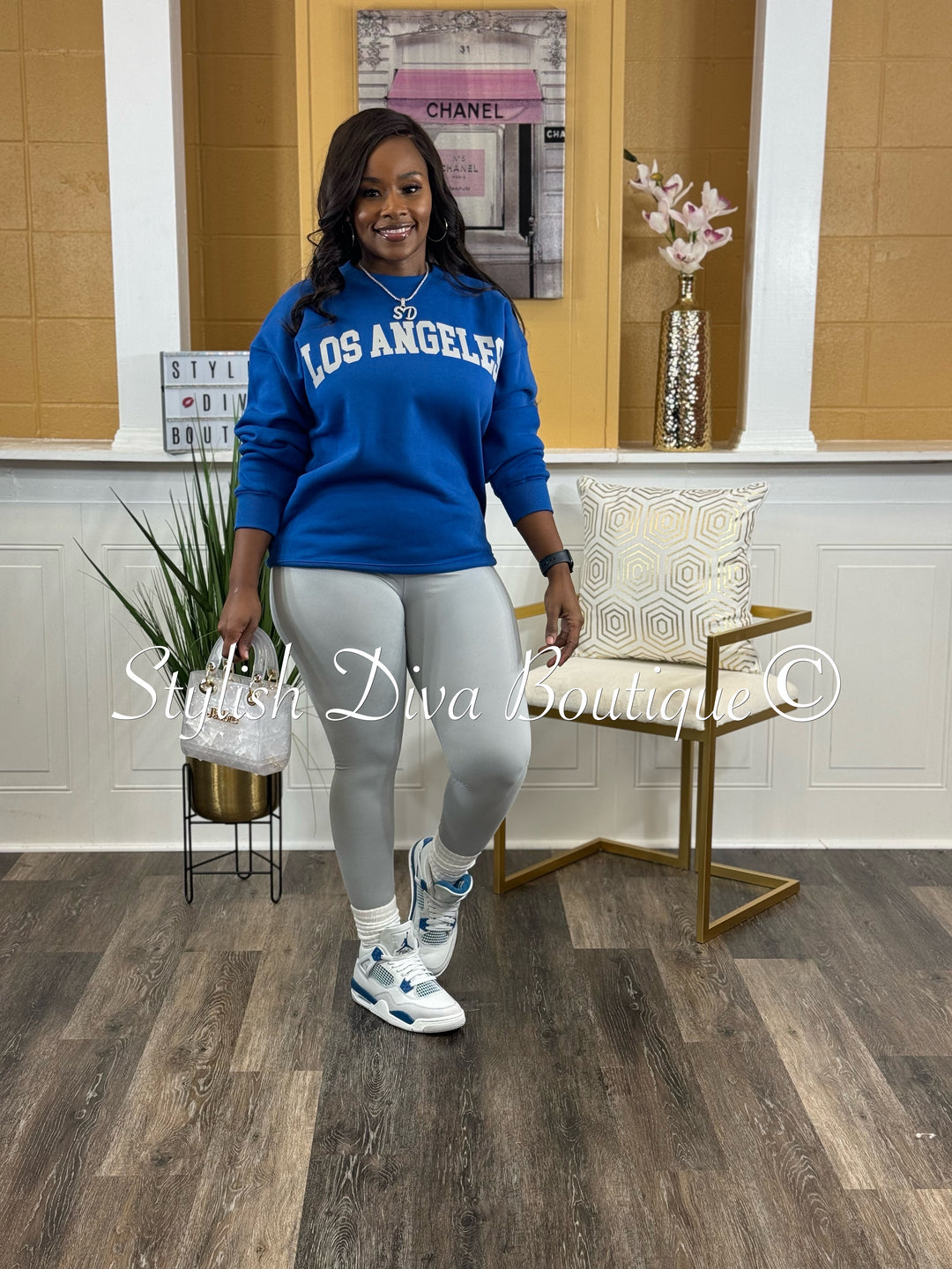 Los Angeles Oversized Sweatshirt & Leggings 3pc Set (True Blue & Grey)*PLUS SIZE