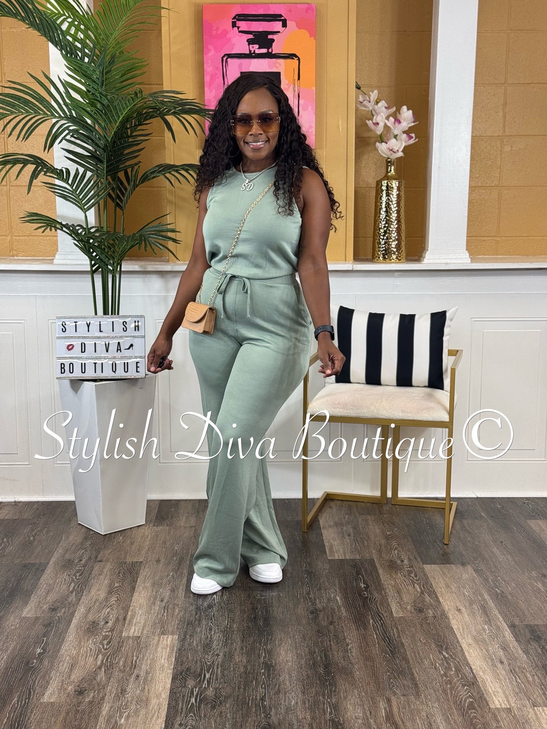 Jamie Sleeveless Jumpsuit (Sage)