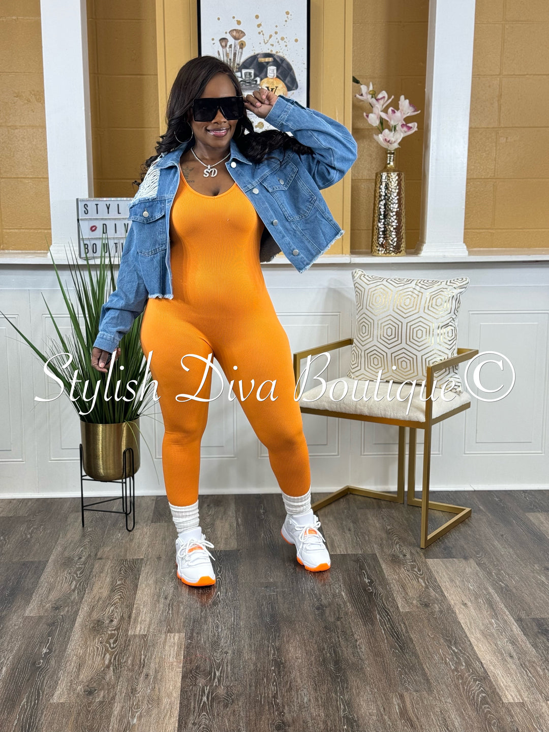 Ribbed Seamless Jumpsuit (Orange)