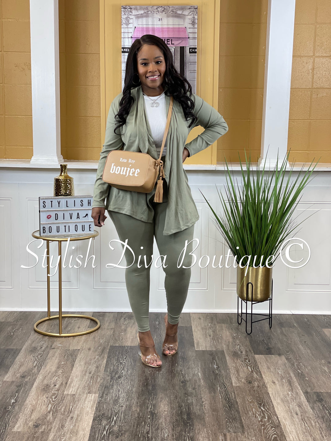 Just Watch Me Cardigan Set (Olive)