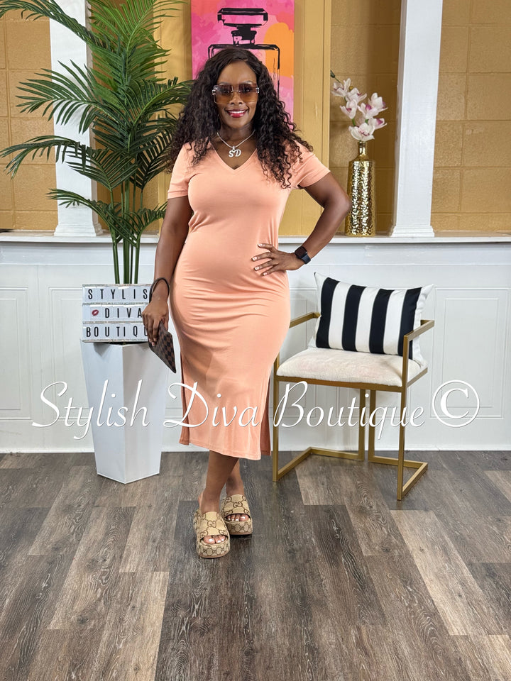 Ivy V-Neck Shirt Dress (Dusty Clay)