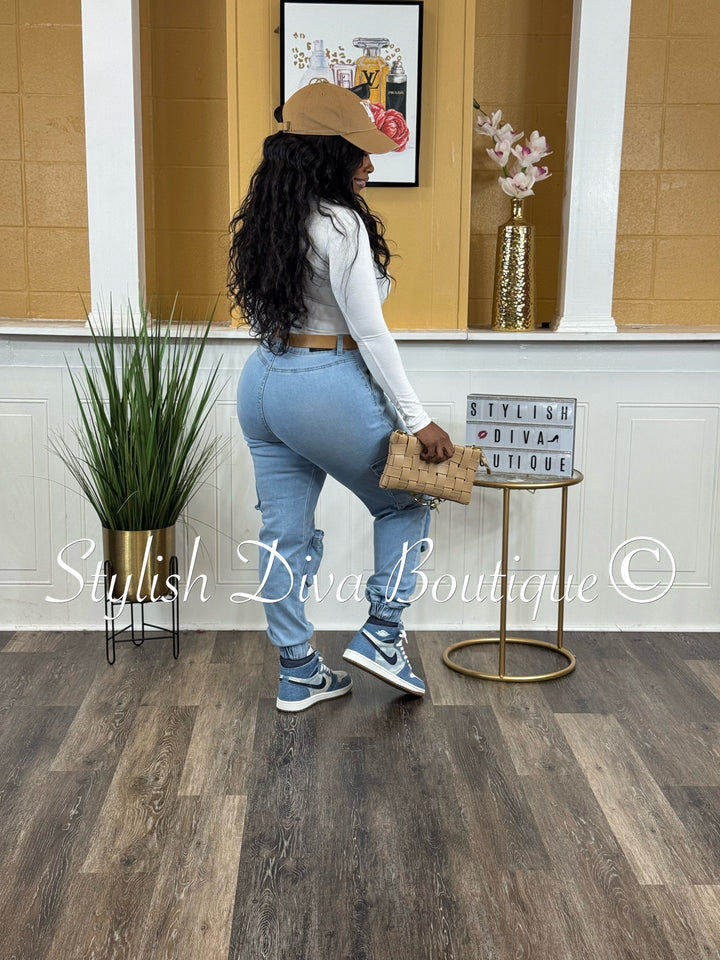 Good Vibes Denim Joggers (Light Denim Wash)