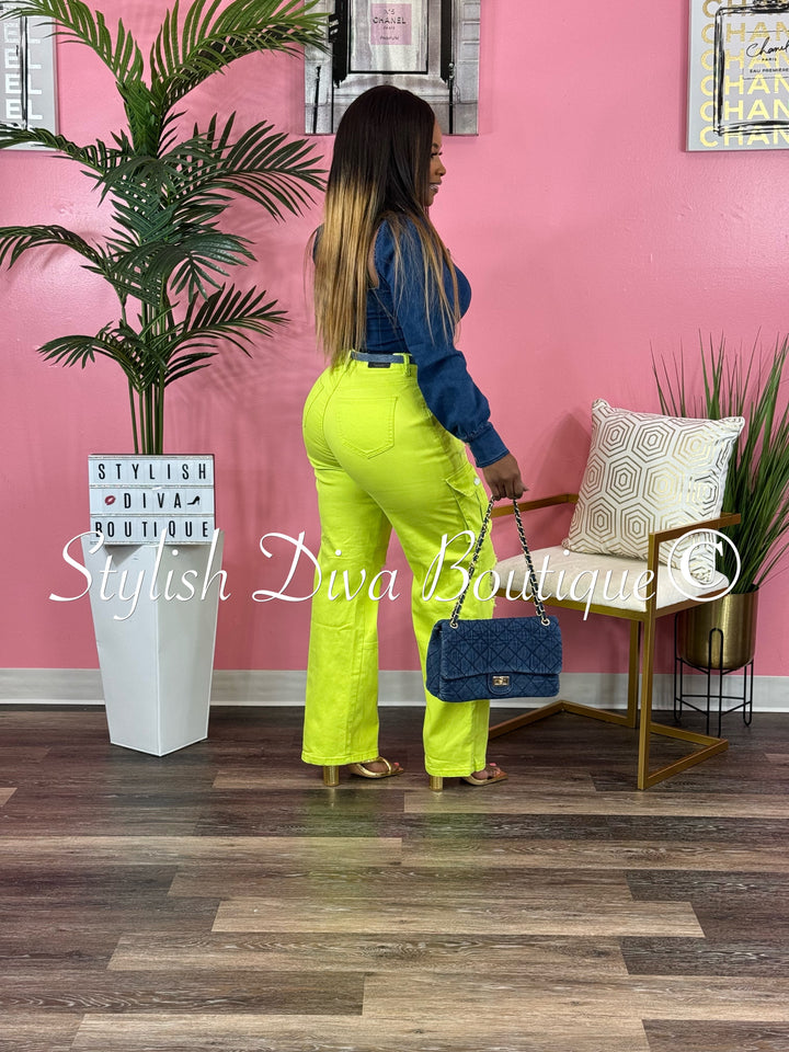 Icon Distressed Cargo Pants up to 3XL (Lime)